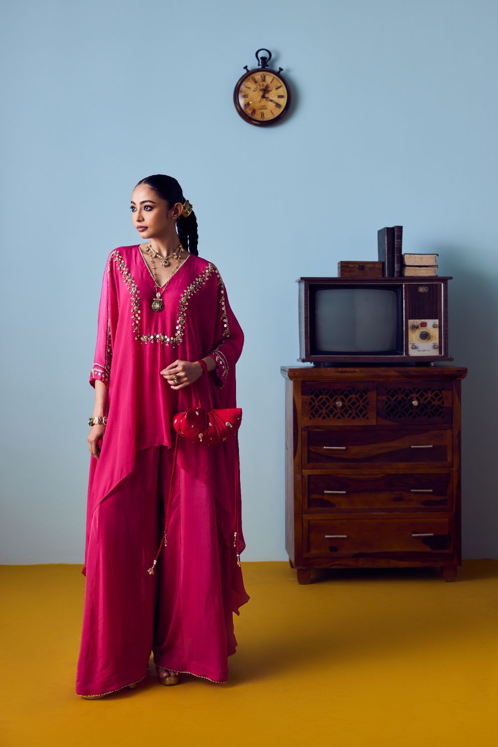 Maia Pink Anti-Fit Tunic Set with Panelled Palazzo