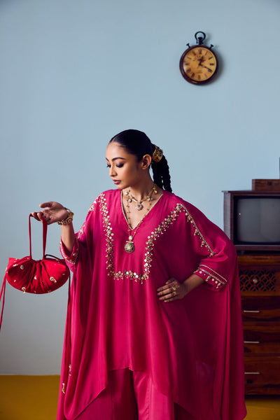 Maia Pink Anti-Fit Tunic Set with Panelled Palazzo