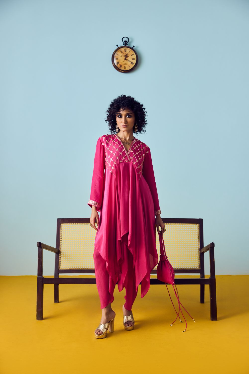 Sureen Pink Asymmetric Kurta Set