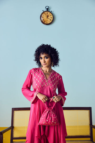 Sureen Pink Asymmetric Kurta Set