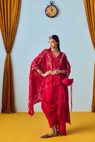Maia Red Anti-Fit Tunic Set with Skirt