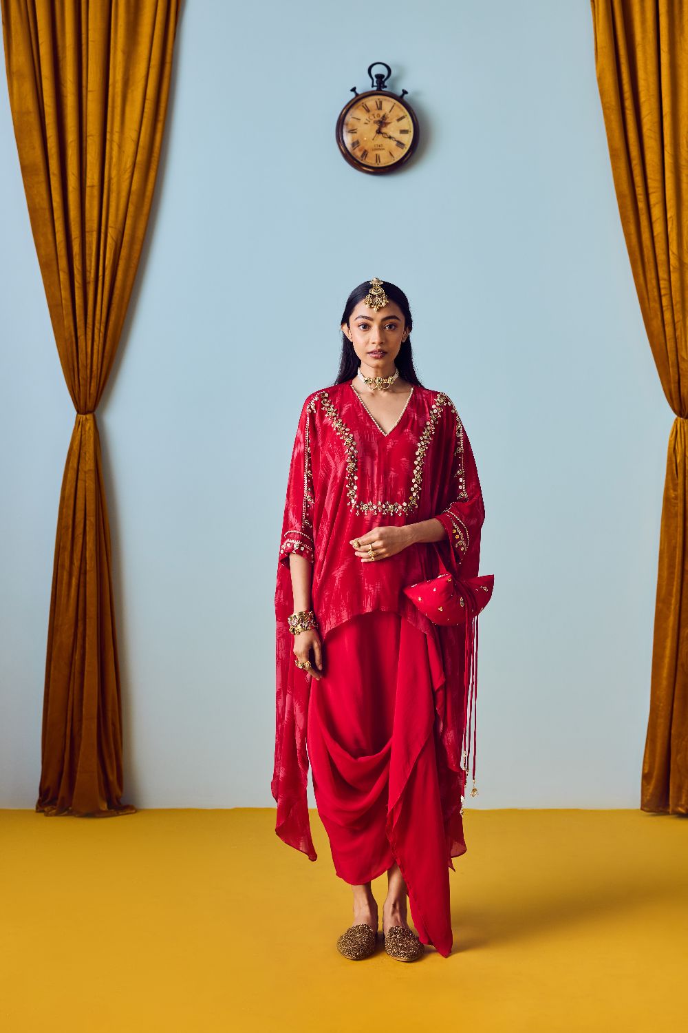 Maia Red Anti-Fit Tunic Set with Skirt
