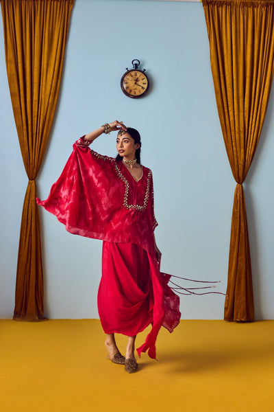 Maia Red Anti-Fit Tunic Set with Skirt