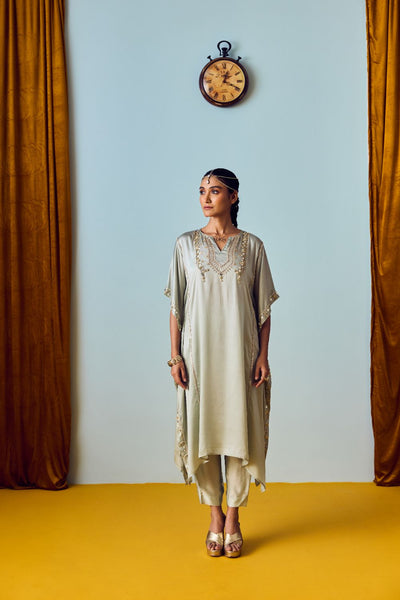 Nourie Sage Green Hand-Embroidered Kaftan Set