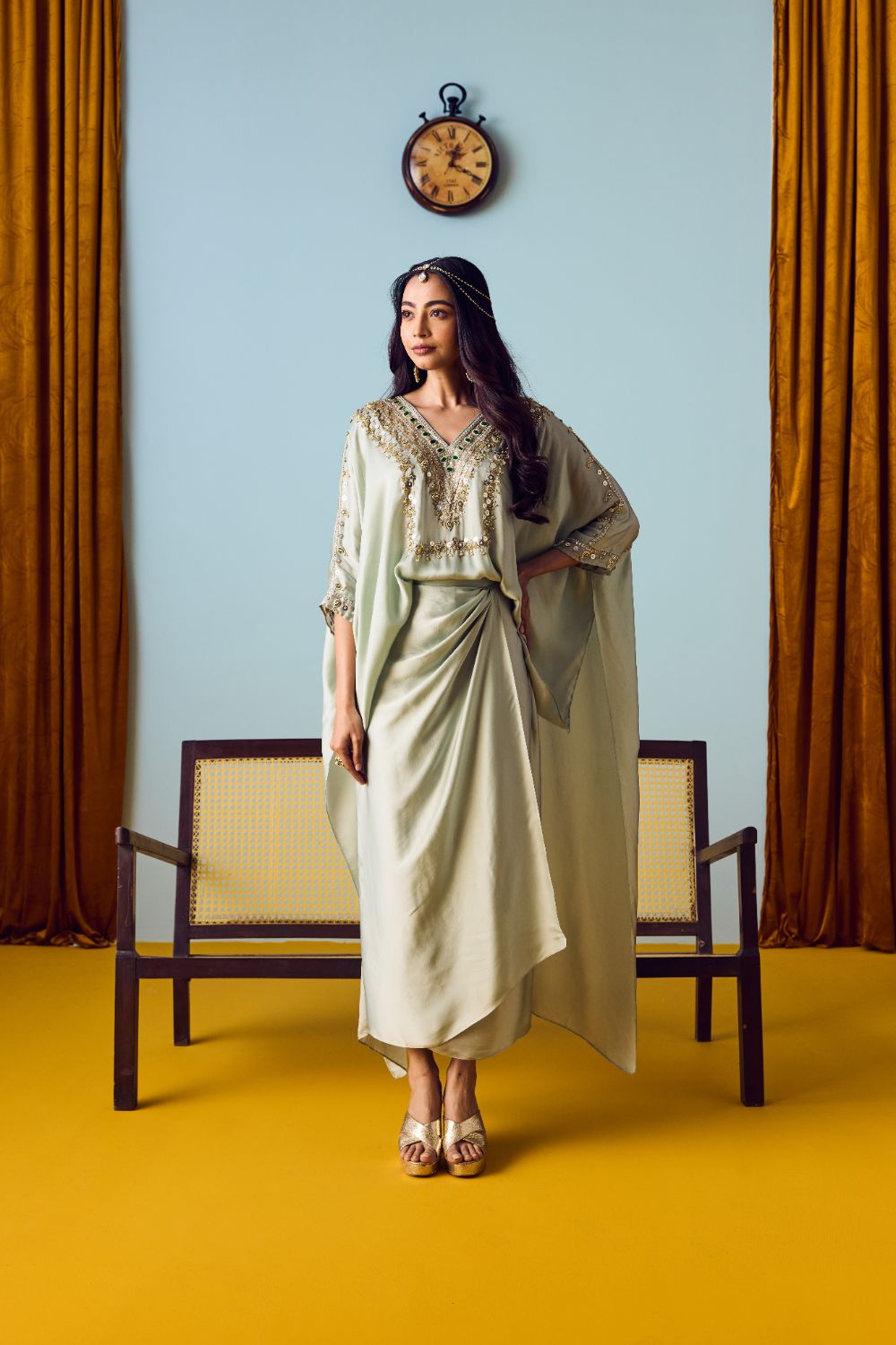 Nexa Sage Green Hi-Low Top and Wrap Skirt Set