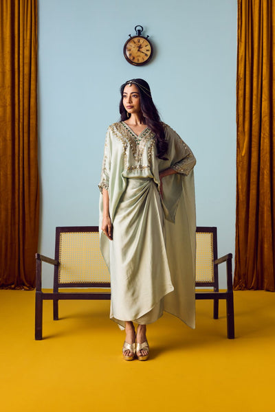 Nexa Sage Green Hi-Low Top and Wrap Skirt Set