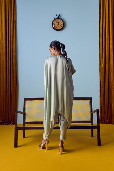 Raso Sage Green Hand-Embroidered Tunic with Tulip Pants