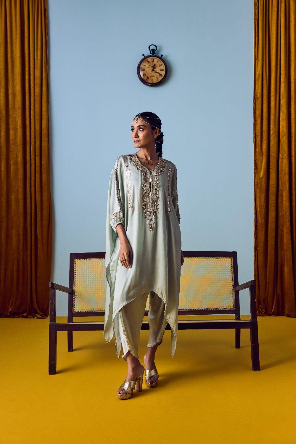 Raso Sage Green Hand-Embroidered Tunic with Tulip Pants