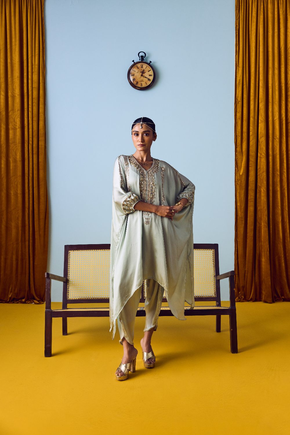 Raso Sage Green Hand-Embroidered Tunic with Tulip Pants