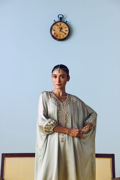 Raso Sage Green Hand-Embroidered Tunic with Tulip Pants