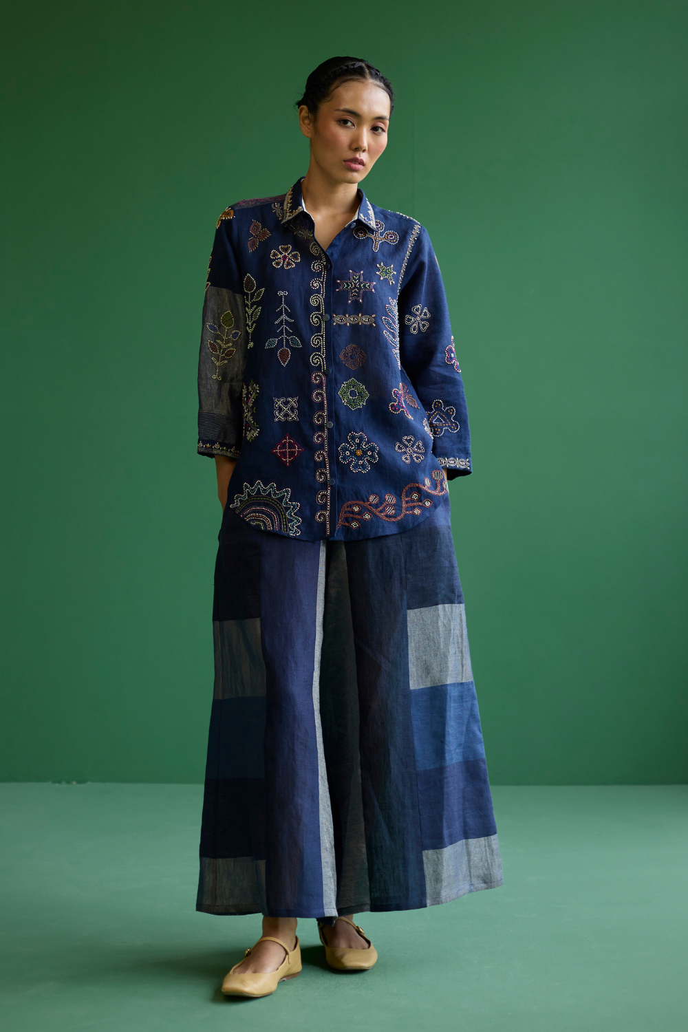Tansa Hand-Embroidered Co-ord Set - Navy