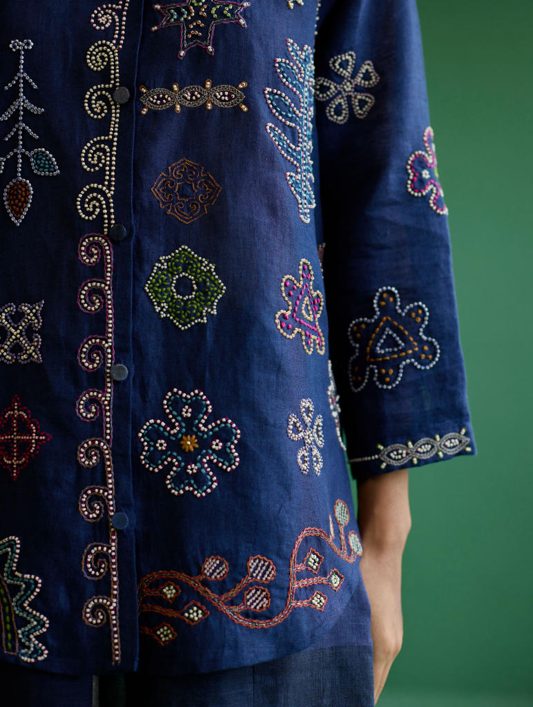 Tansa Hand-Embroidered Co-ord Set - Navy