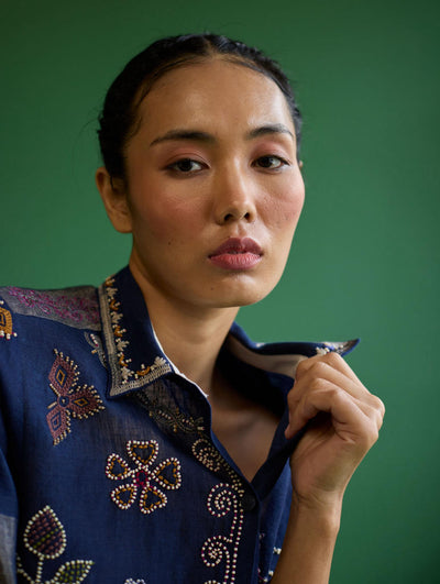 Tansa Hand-Embroidered Co-ord Set - Navy