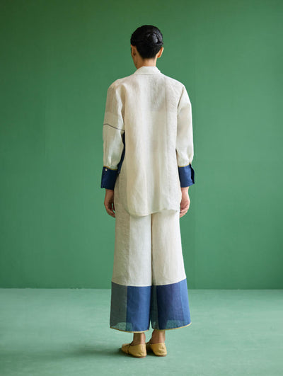 Yang Color-Blocked Metallic Linen Shirt
 - Ivory