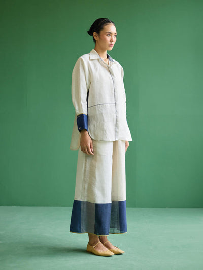 Yang Color-Blocked Metallic Linen Shirt
 - Ivory