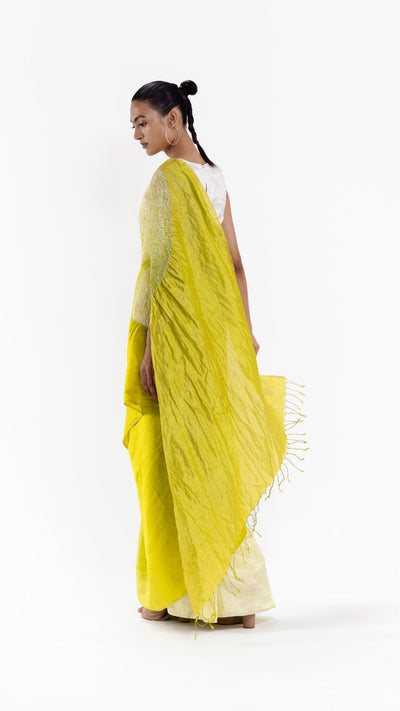 THE HANDSFREE SAREE - METALLIC LIME (CS2A1)