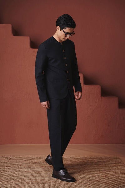 Carbon Co Linen Men's Round Neck Jacket Set