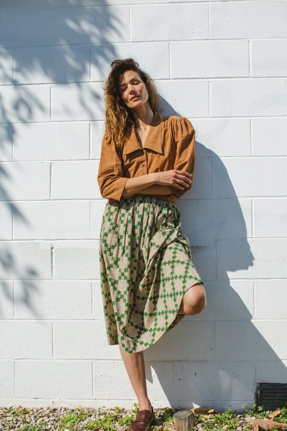 Checkered Green Skirt-Green