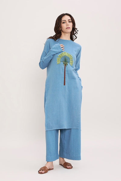 Coco Blue Embroidered Coord Set (2 PCS)