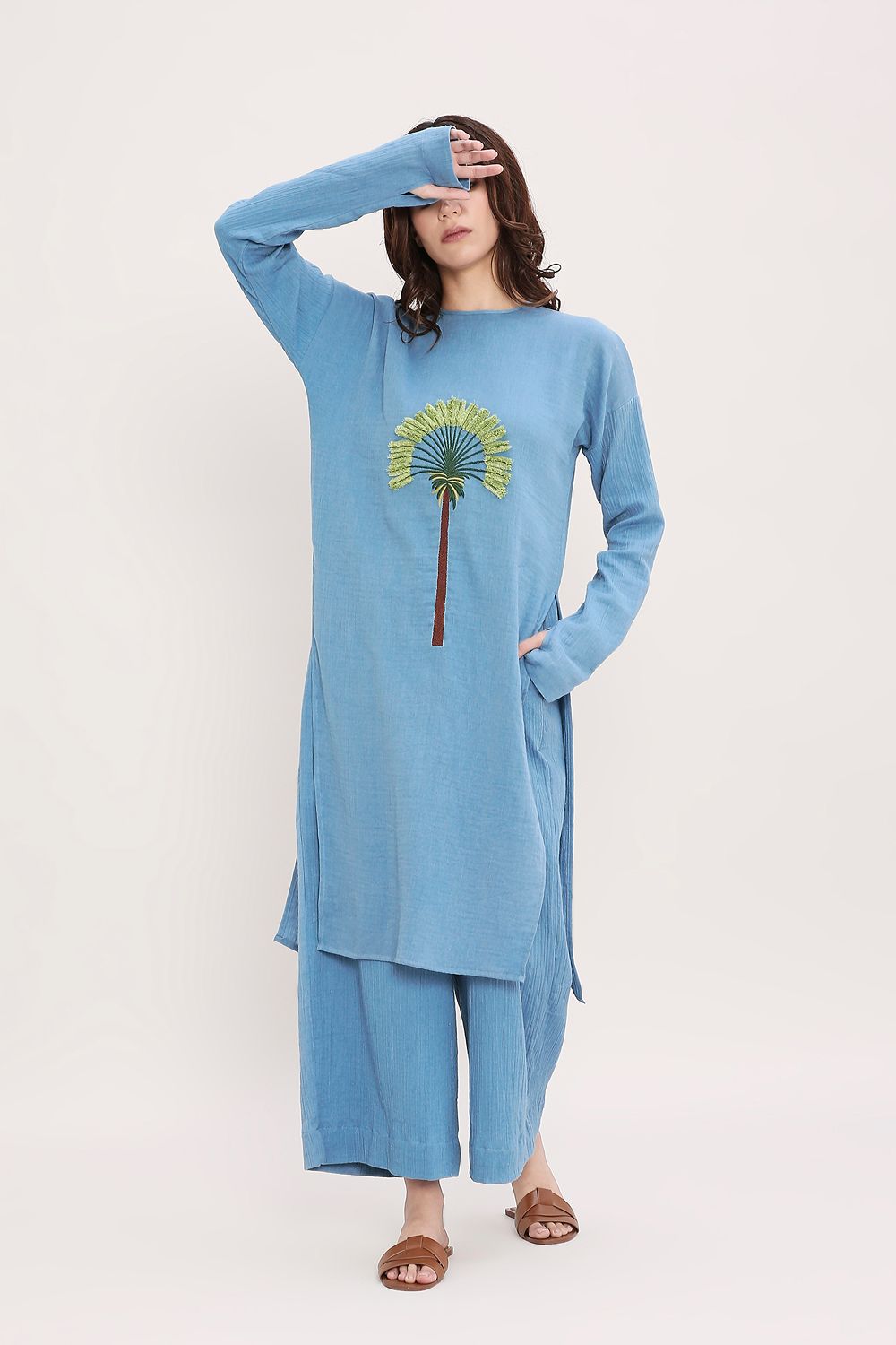 Coco Blue Embroidered Coord Set (2 PCS)
