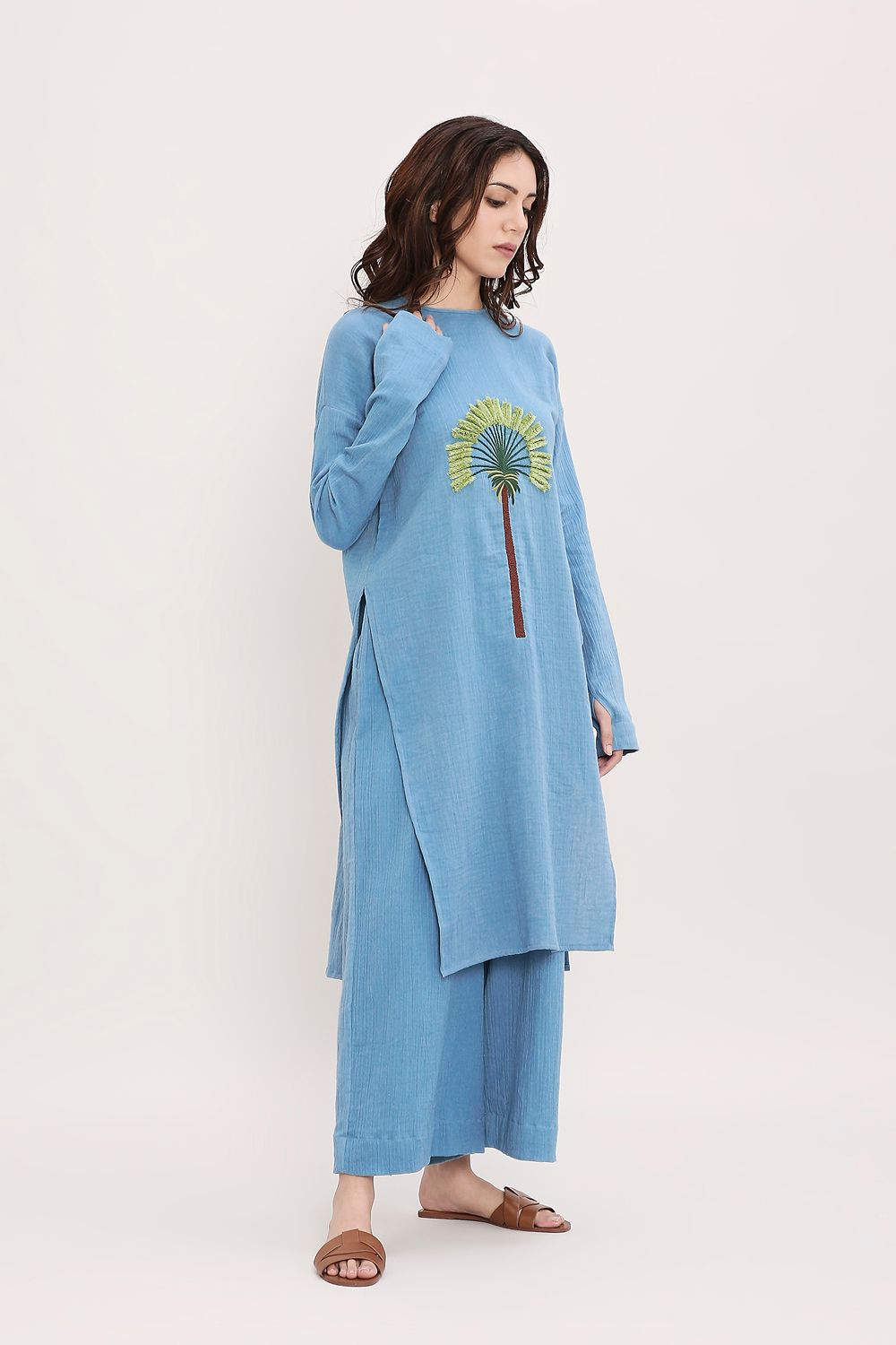 Coco Blue Embroidered Coord Set (2 PCS)