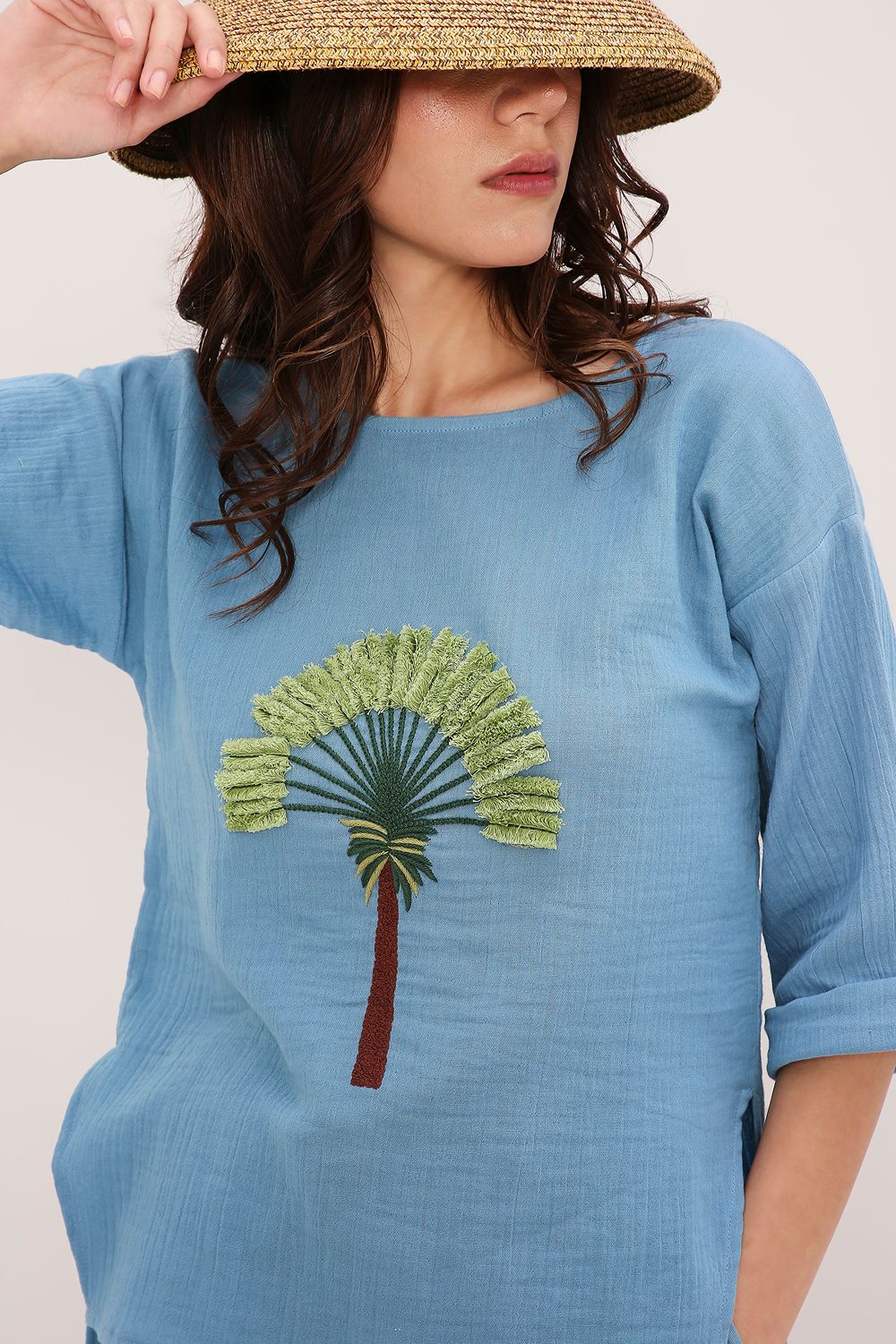 Coco Blue Embroidered Top