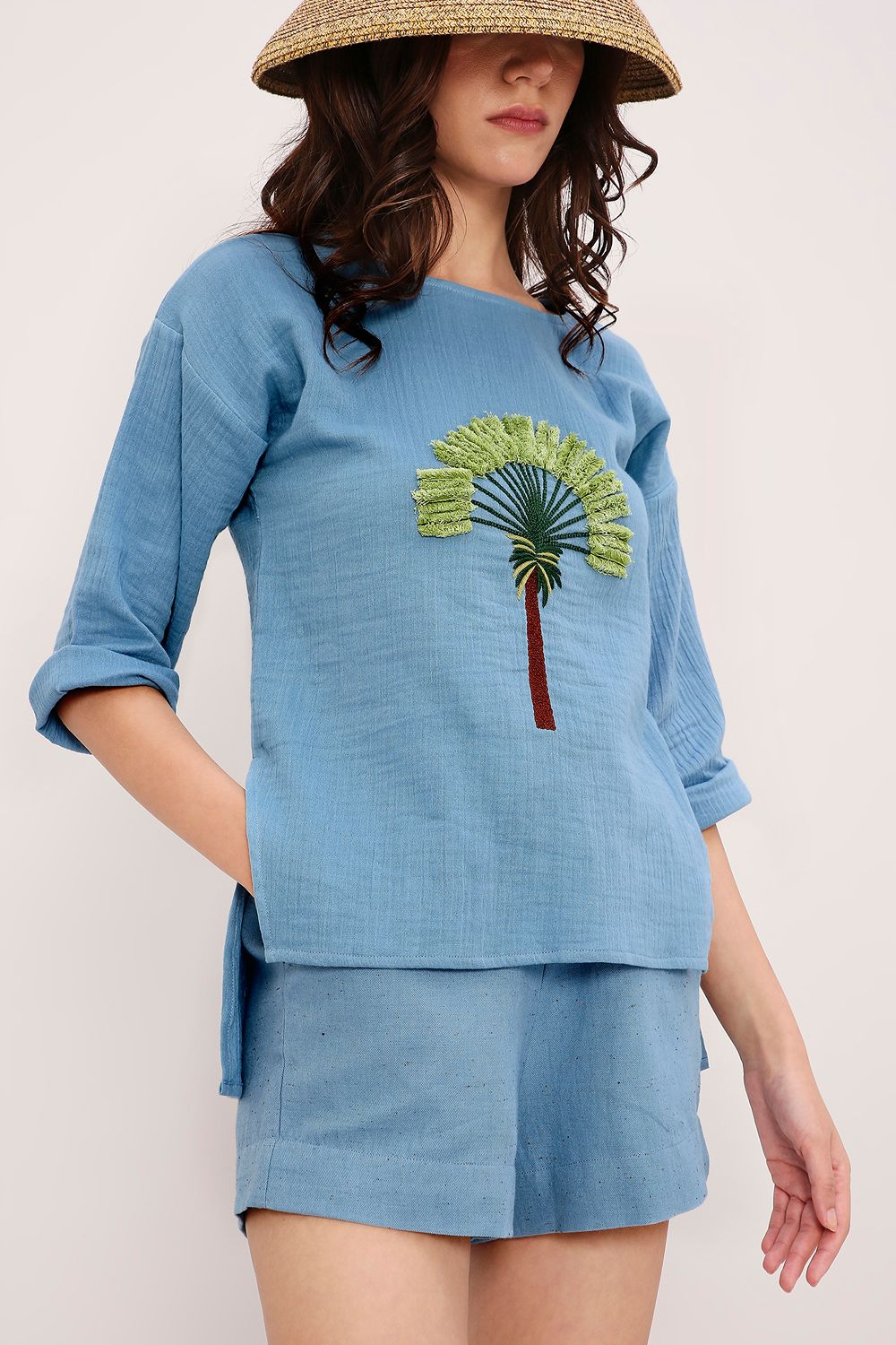 Coco Blue Embroidered Top