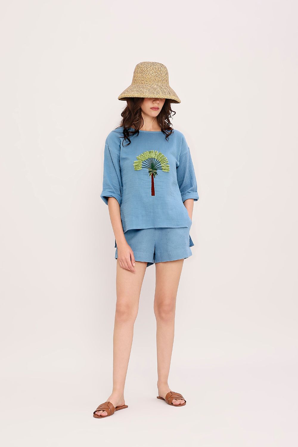 Coco Blue Embroidered Top