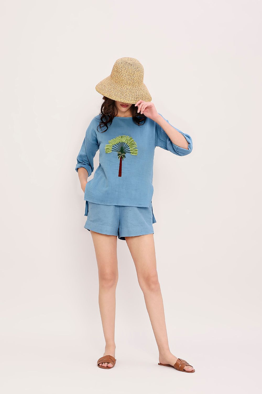 Coco Blue Embroidered Top