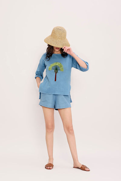 Coco Blue Embroidered Top