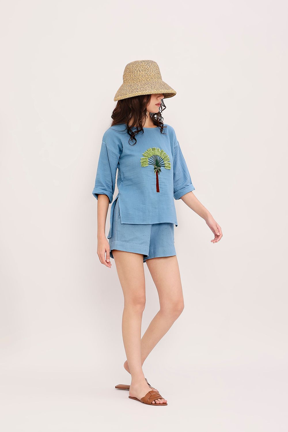 Coco Blue Embroidered Top