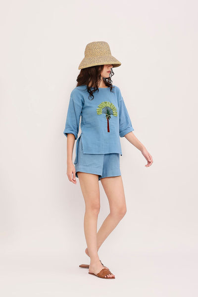 Coco Blue Embroidered Top
