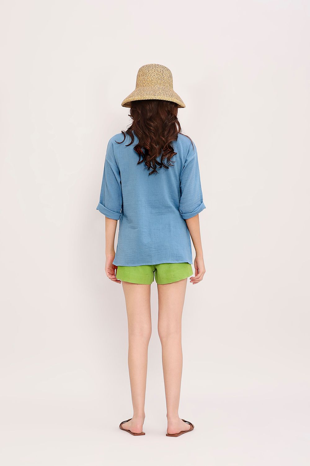 Coco Blue Embroidered Top & Green Shorts Set (2 PCS)