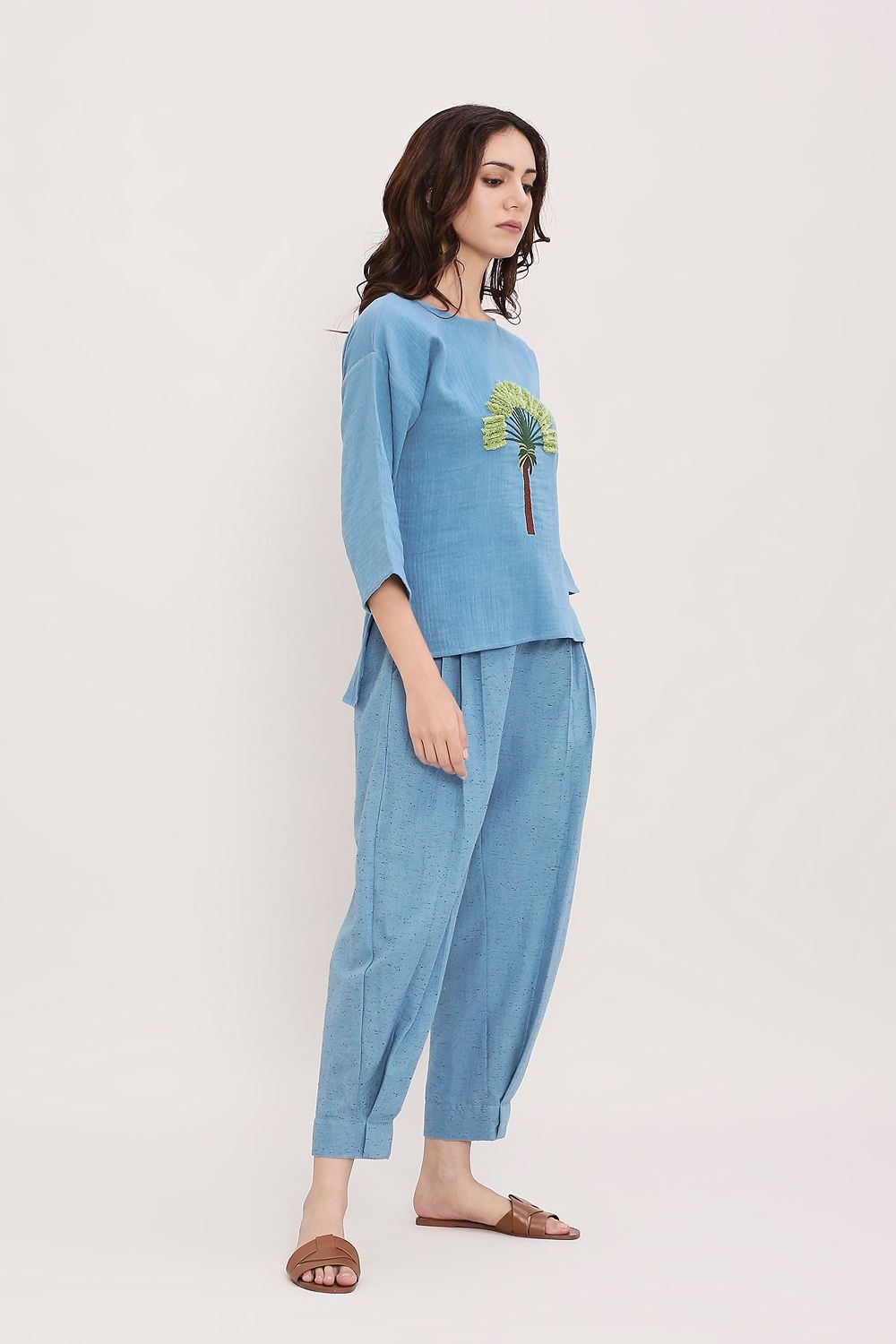 Coco Blue Embroidered Top & Pants Set (2 PCS)