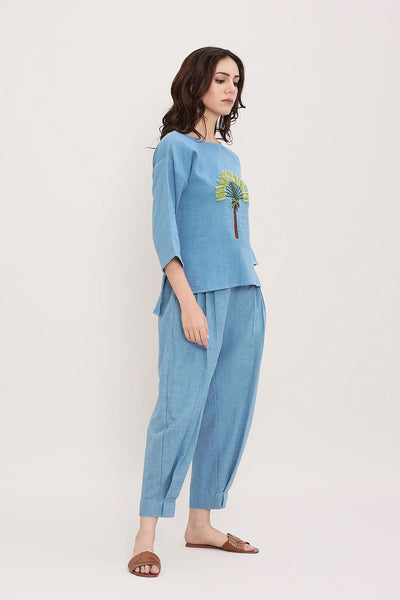 Coco Blue Embroidered Top & Pants Set (2 PCS)