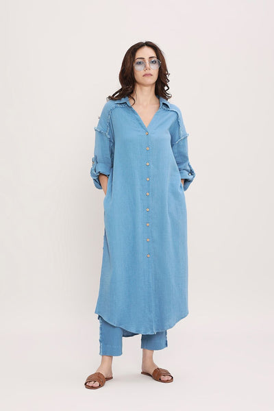 Coco Blue Fringed Long Shirt