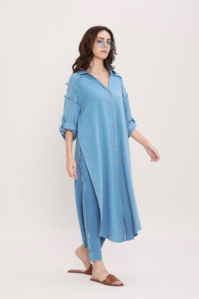 Coco Blue Fringed Shirt Set (2 PCS)