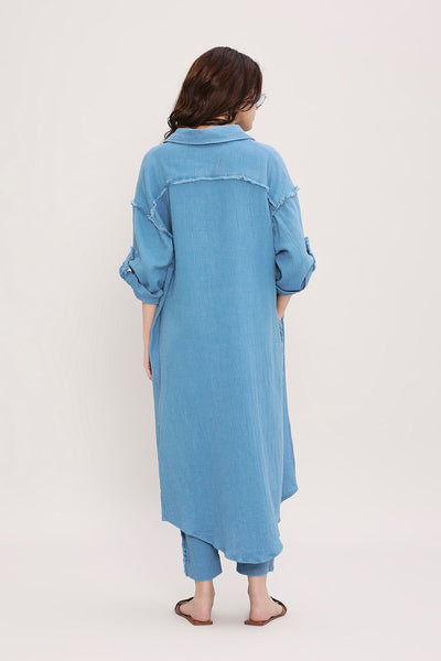 Coco Blue Fringed Shirt Set (2 PCS)