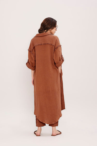 Coco Brown Fringed Shirt Set (2 PCS)