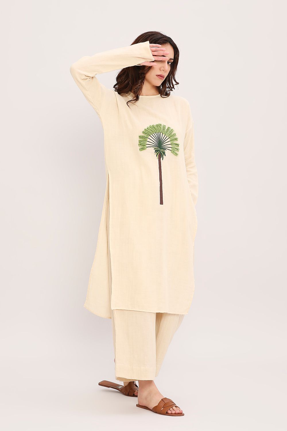 Coco Cream Embroidered Coord Set (2 PCS)