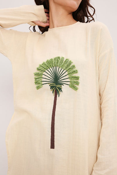 Coco Cream Embroidered Coord Set (2 PCS)