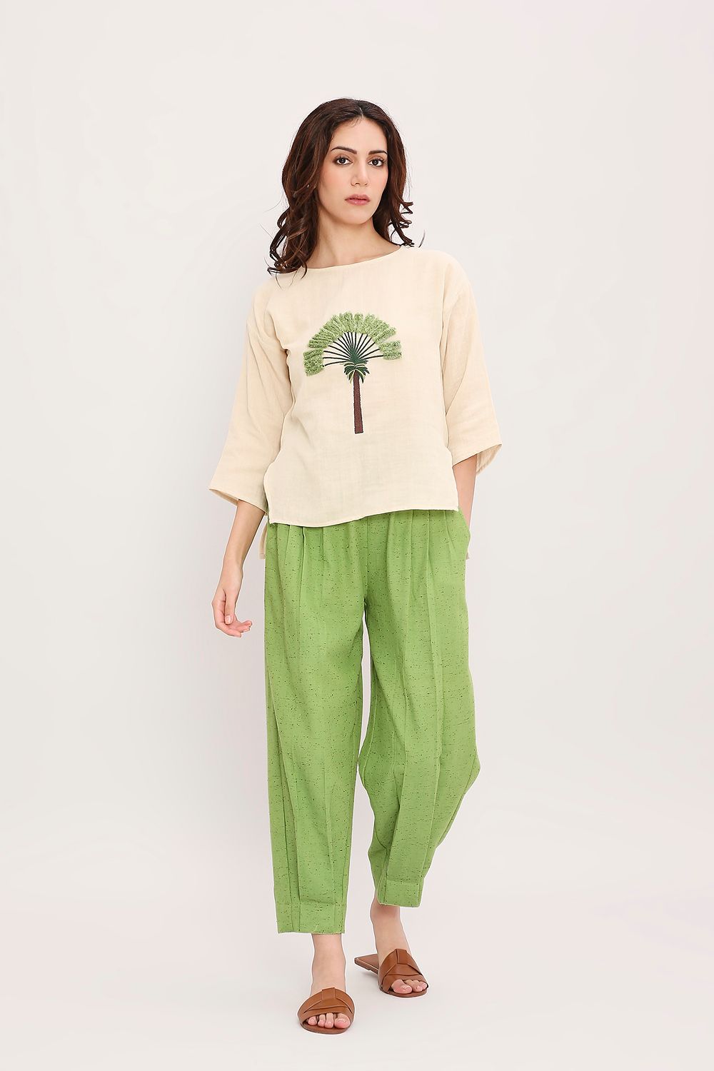 Coco Cream Embroidered Top & Pants Set (2 PCS)