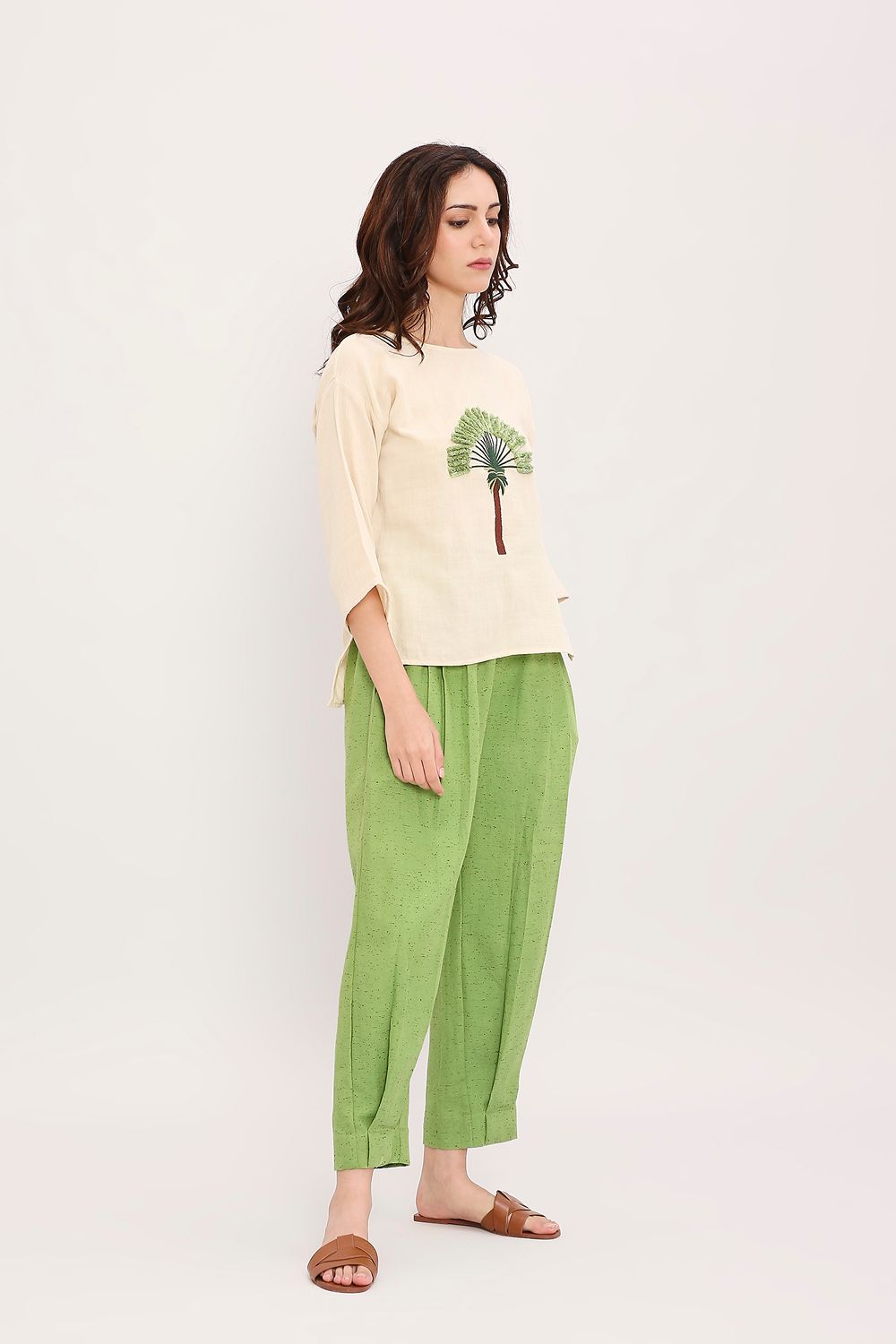 Coco Cream Embroidered Top & Pants Set (2 PCS)