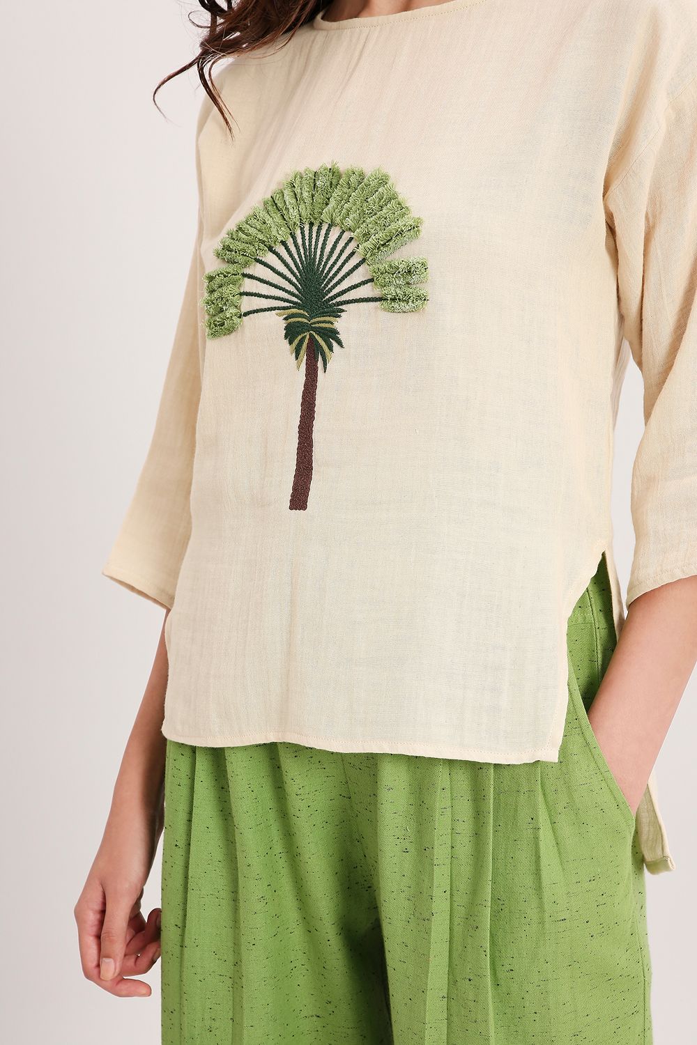 Coco Cream Embroidered Top & Pants Set (2 PCS)