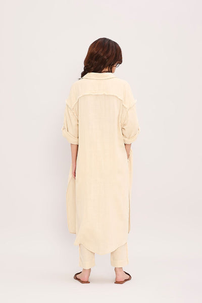 Coco Cream Fringed Shirt Set (2 PCS)