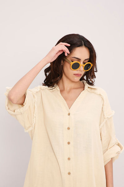 Coco Cream Fringed Shirt Set (2 PCS)