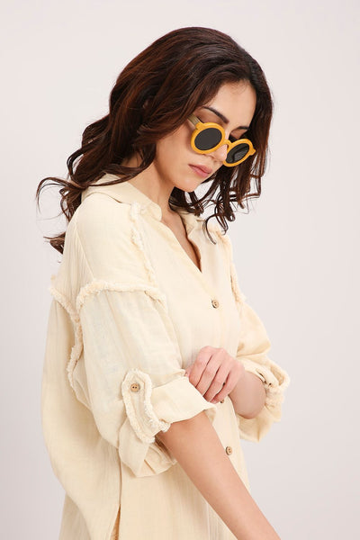 Coco Cream Fringed Shirt Set (2 PCS)