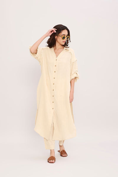 Coco Cream Fringed Shirt Set (2 PCS)