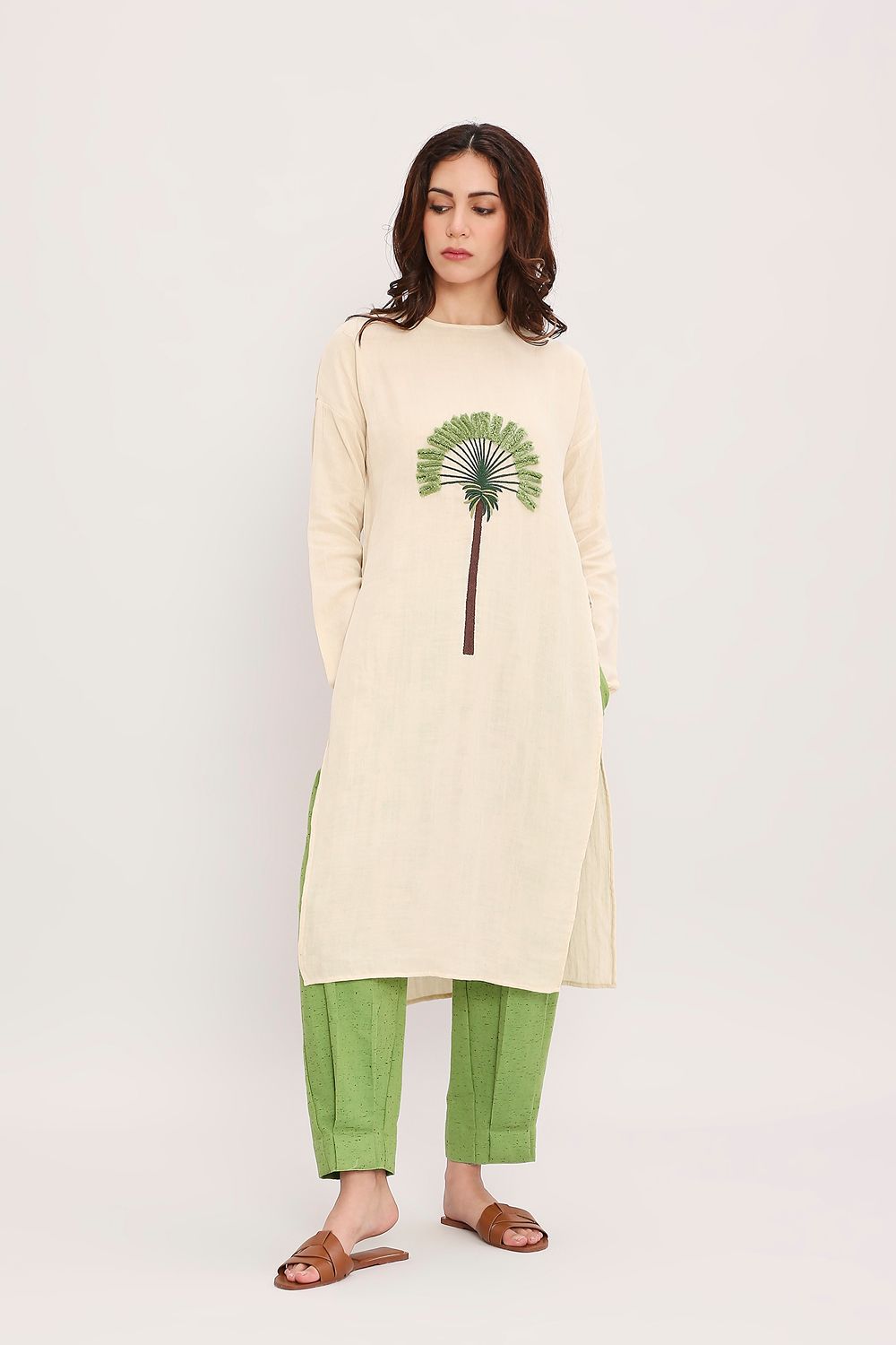 Coco Cream & Green Embroidered Set (2 PCS)