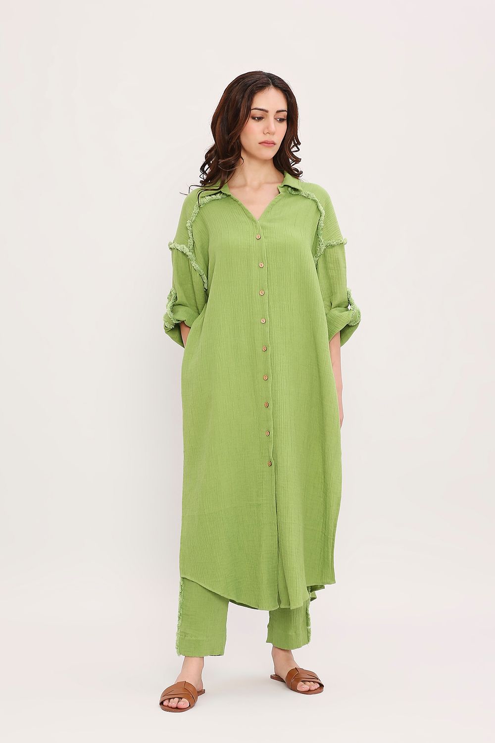 Coco Green Fringed Long Shirt